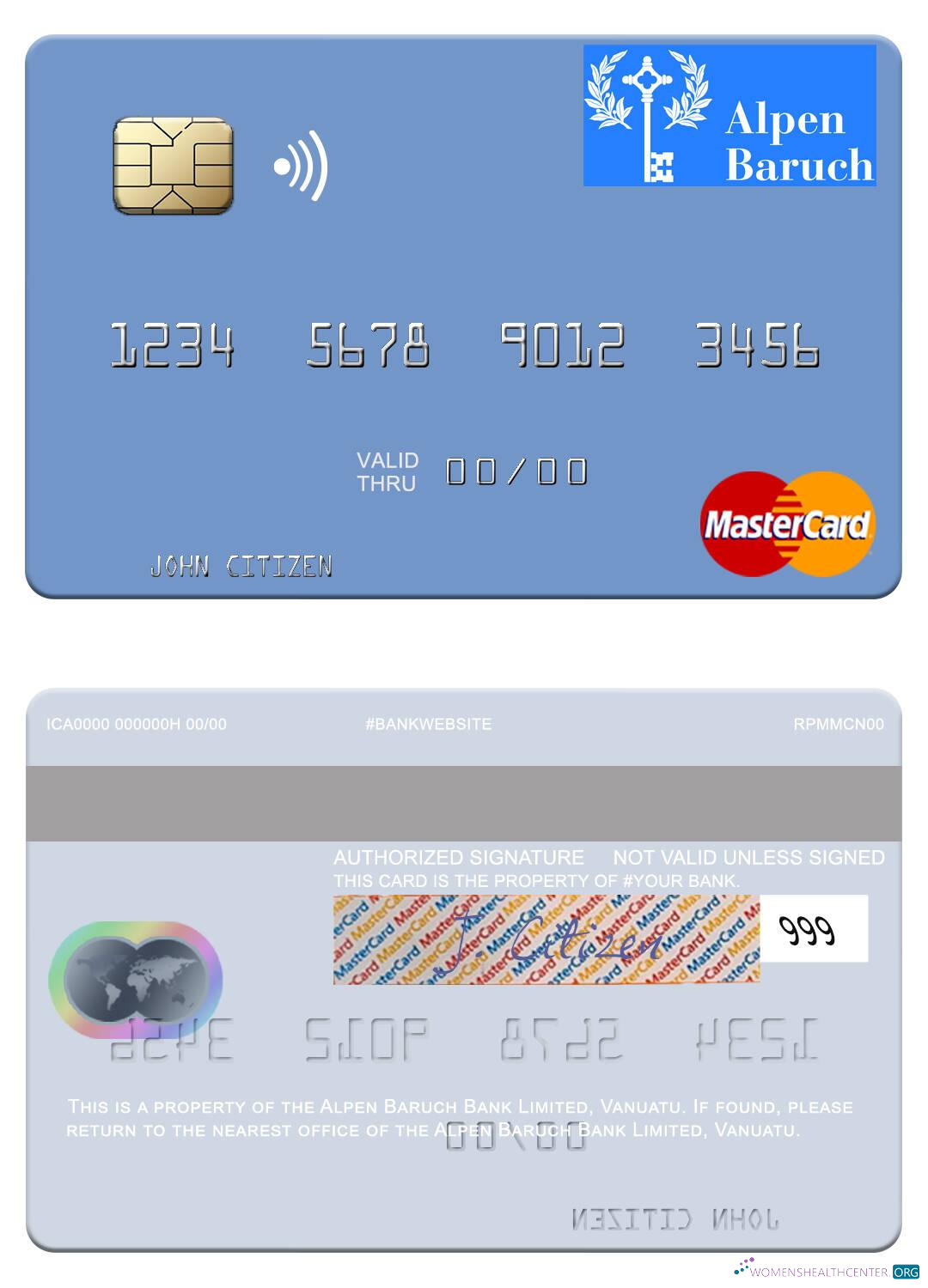 Download Vanuatu Alpen Baruch Bank Limited mastercard Photoshop template